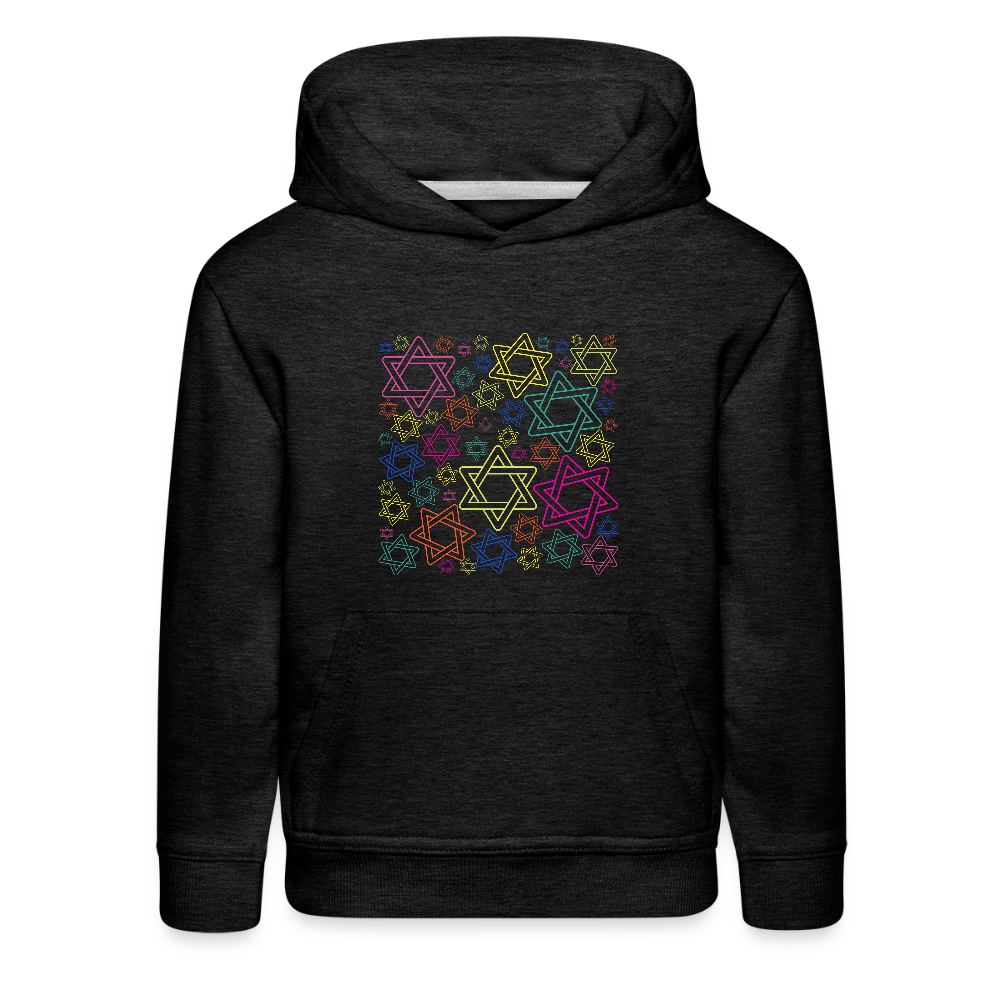 Neon Star of David Festival Kids‘ Premium Hoodie - charcoal grey