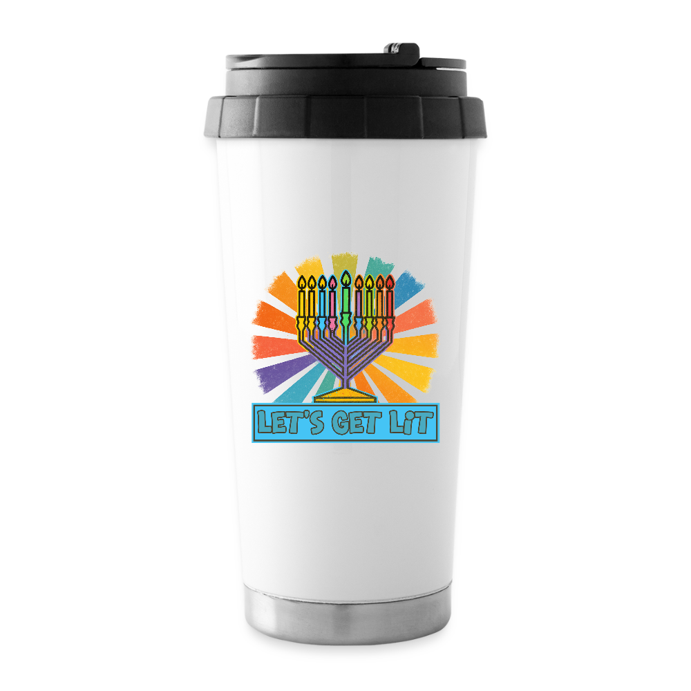 Radiant Retro “Let’s Get Lit” Menorah 16 oz Travel Mug - white