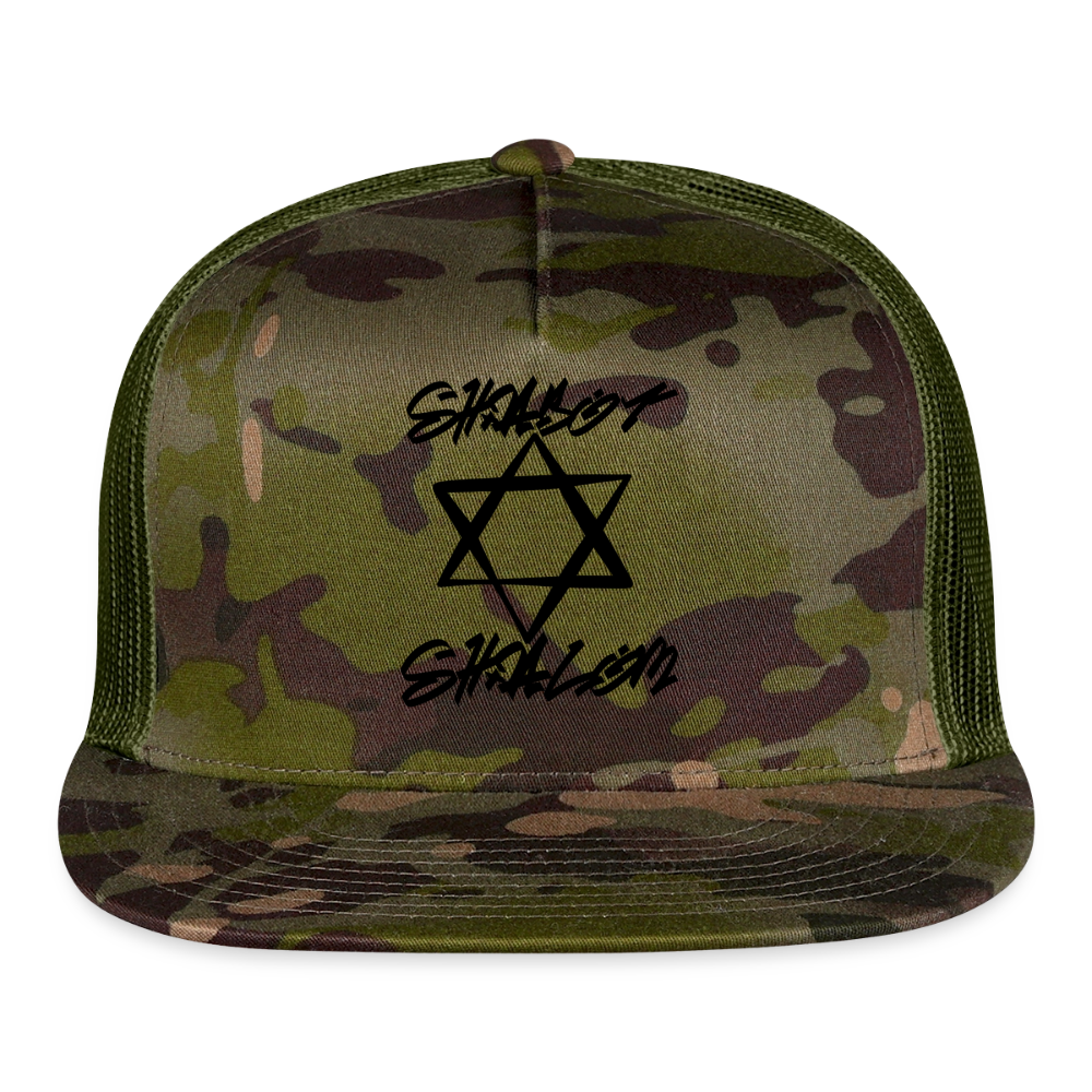 Shabbat Shalom Graffiti Star Trucker Hat - MultiCam\green