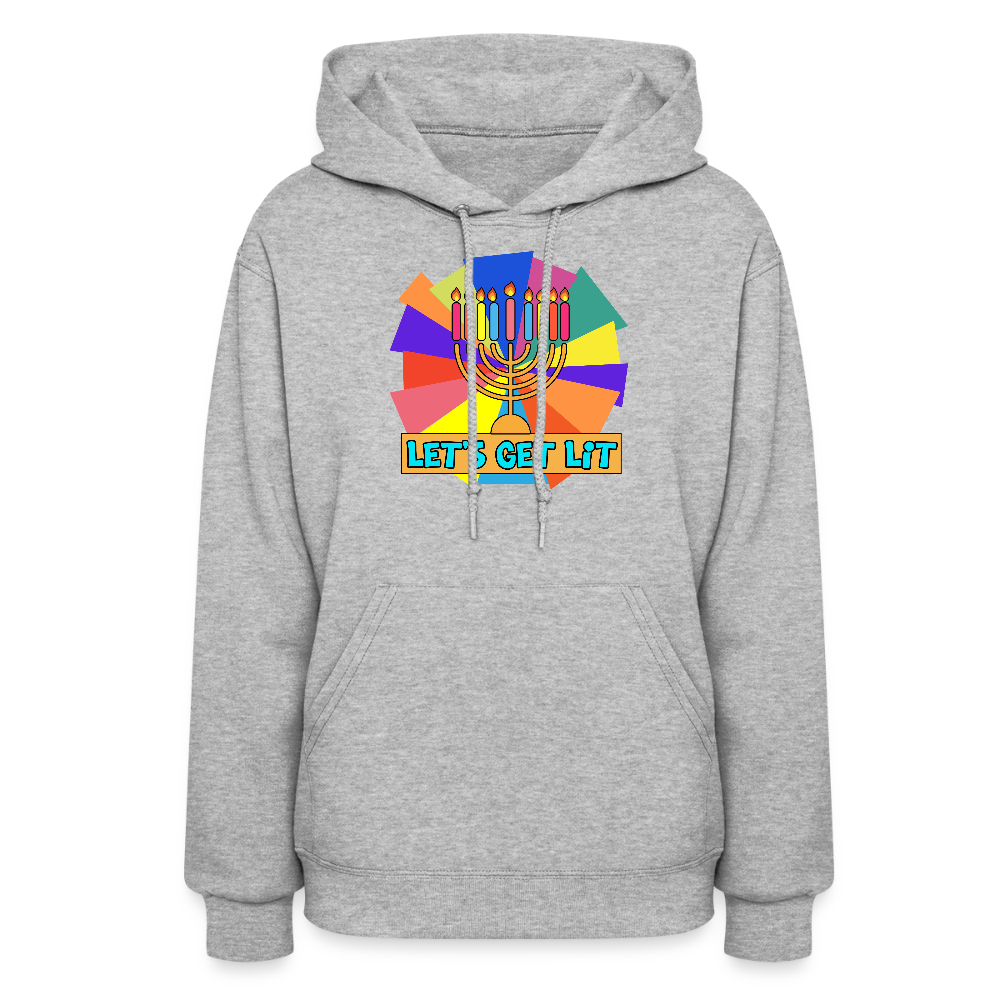 Glow & Get Lit Chanukah Menorah Women's Hoodie - heather gray