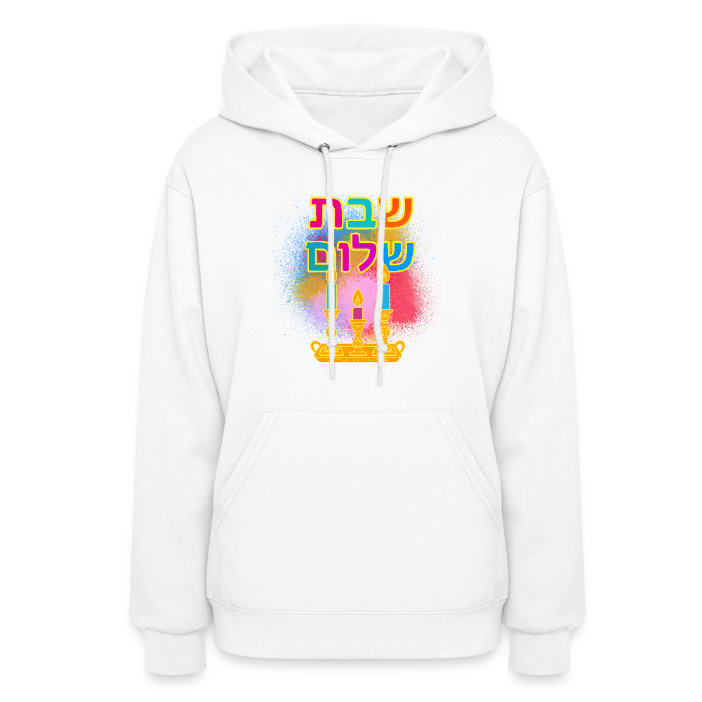Shabbat Shalom Neon Hebrew Art Women's Hoodie - white