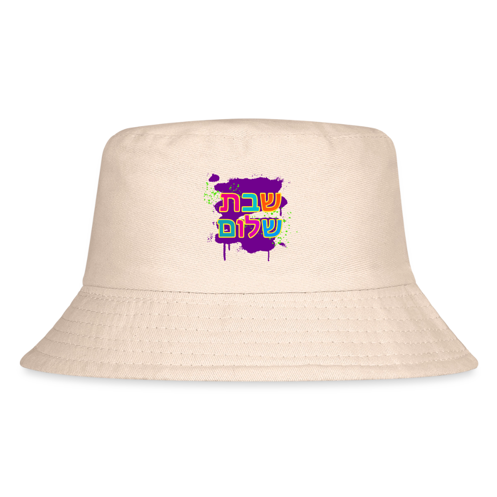 Shabbat Shalom Neon Pop Kid's Bucket Hat - Natural