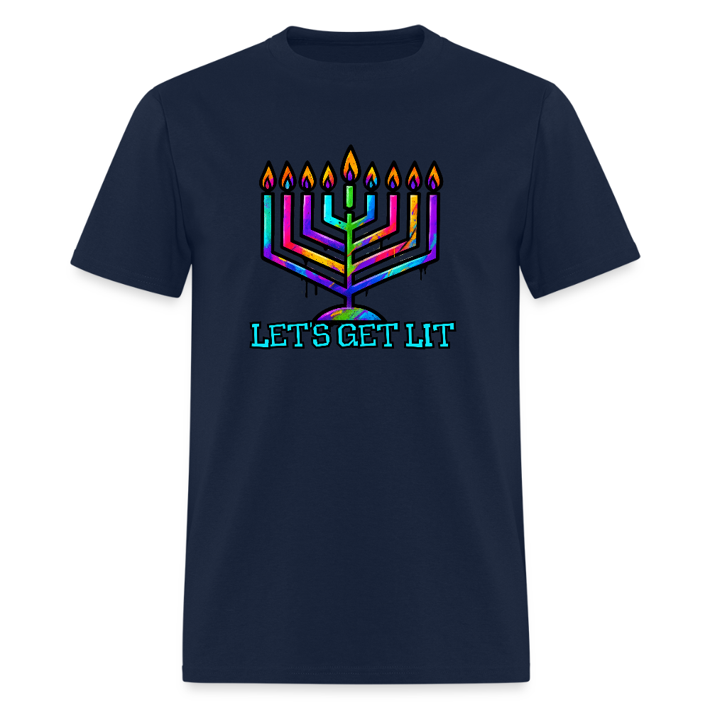 Let's Get Lit Chabad Menorah Men's T-Shirt | GILDAN 5000 - navy