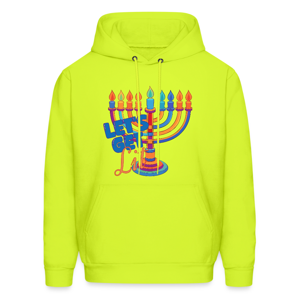 Let’s Get Lit Menorah Men's Hoodie - safety green