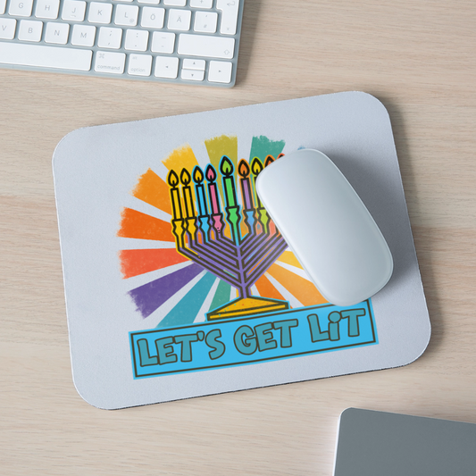 Radiant Retro “Let’s Get Lit” Menorah Mouse pad Horizontal - white