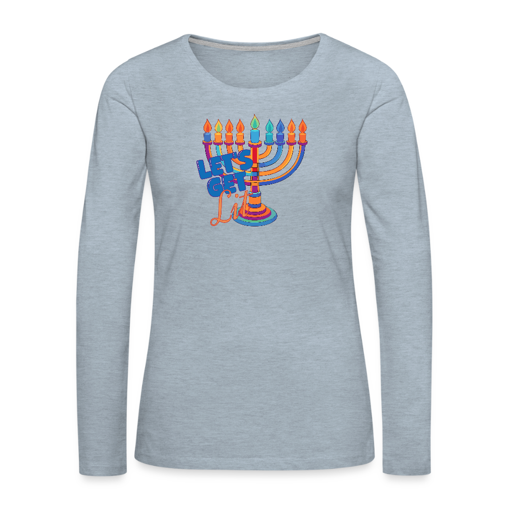 Let's Get Lit Menorah Women's Premium Long Sleeve T-Shirt - heather ice blue