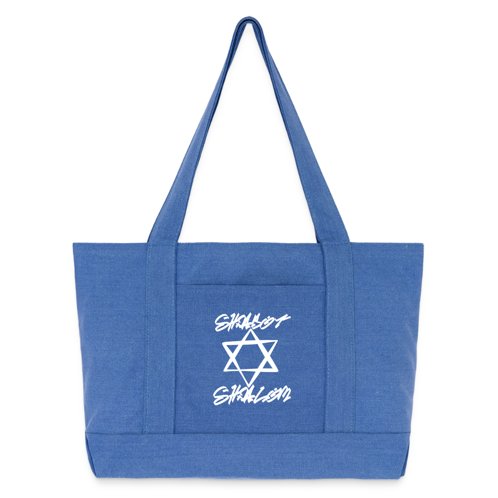 Shabbat Shalom Graffiti Light Star Cotton Pigment Dyed Tote Bag - periwinkle blue