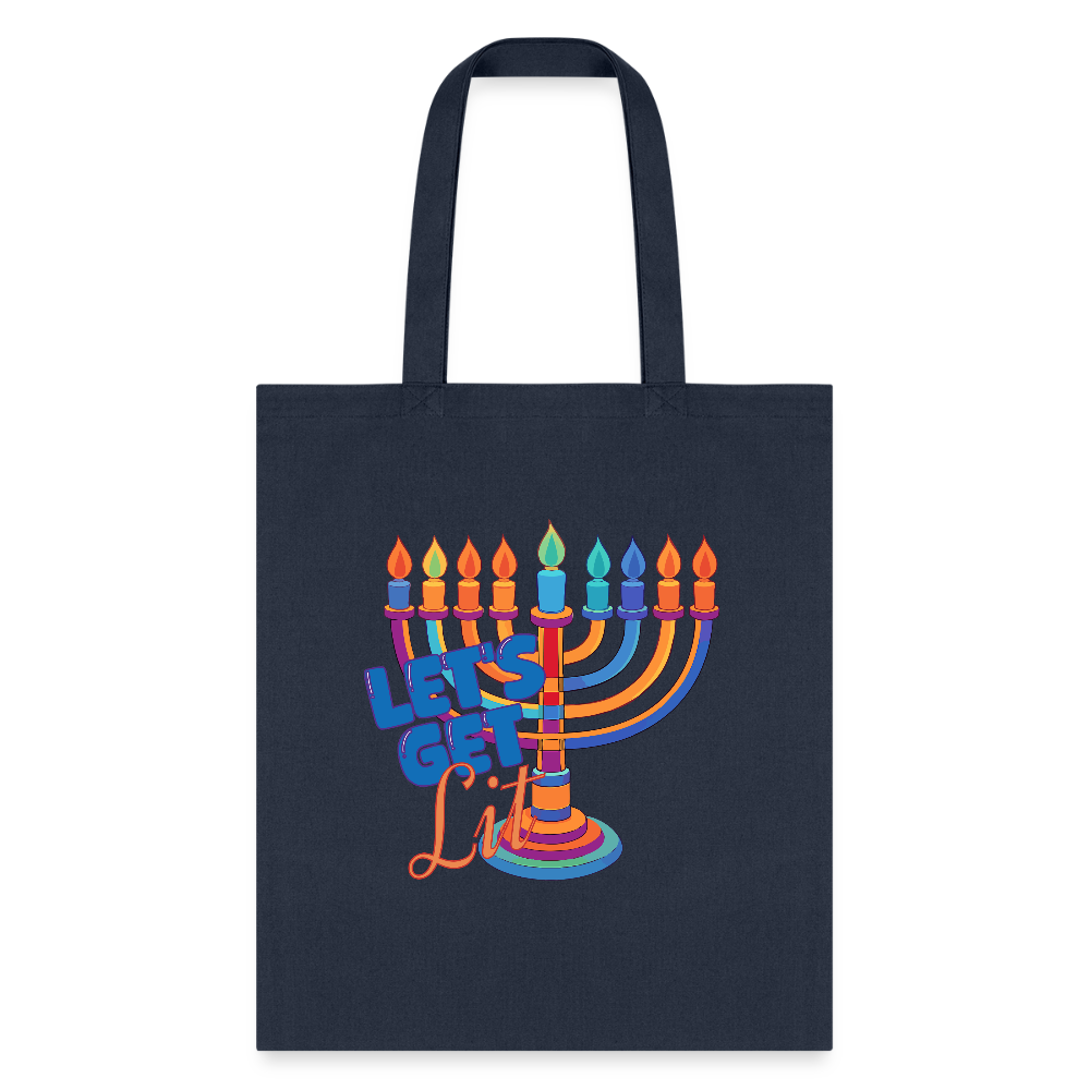 Let's Get Lit Menorah Tote Bag - navy