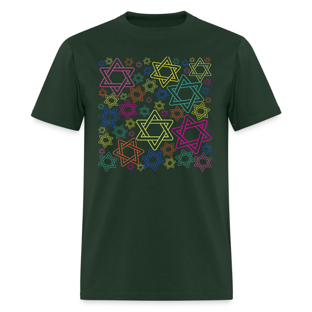 Neon Star of David Festival Men's T-Shirt | GILDAN 5000 - forest green