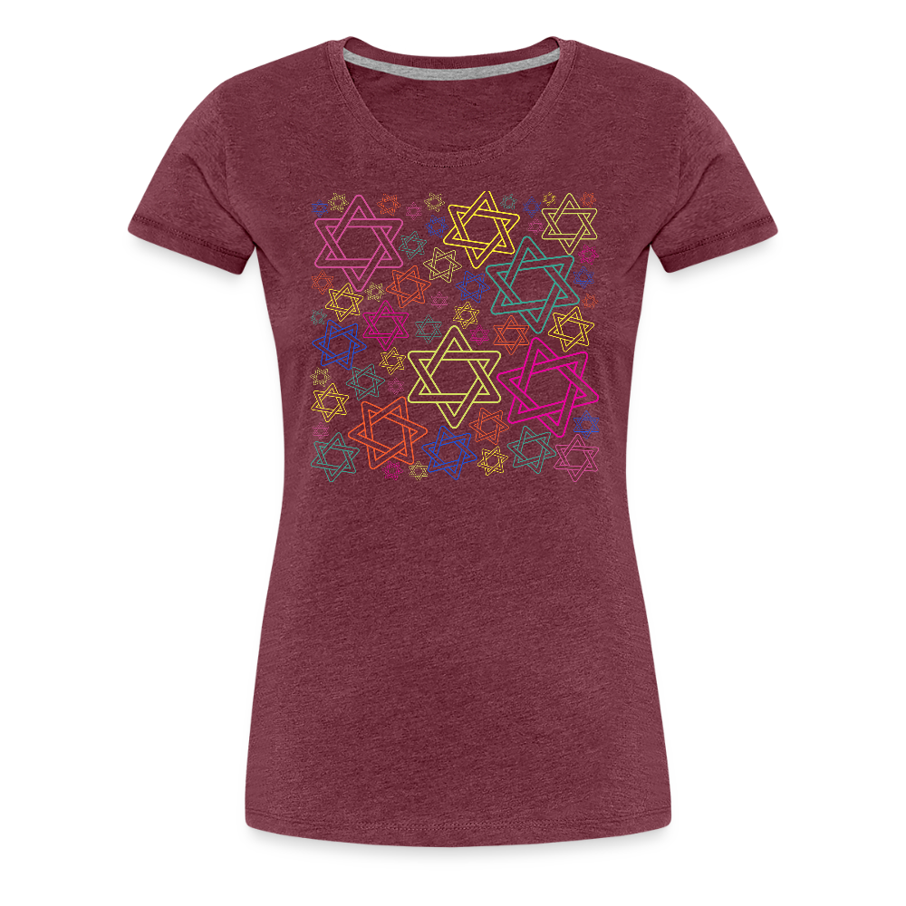 Neon Star of David Festival Women’s Premium T-Shirt - heather burgundy