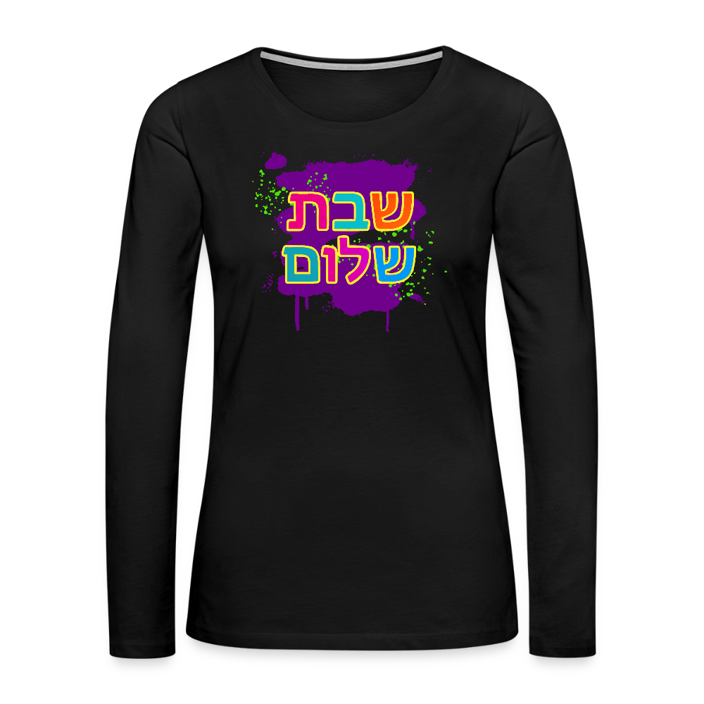 Shabbat Shalom Neon Pop Women's Premium Long Sleeve T-Shirt - black