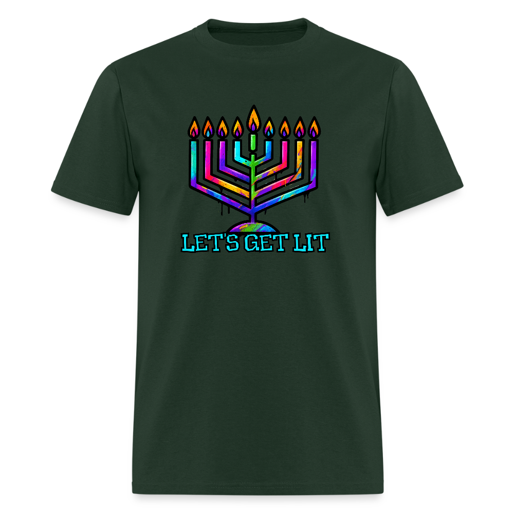 Let's Get Lit Chabad Menorah Men's T-Shirt | GILDAN 5000 - forest green