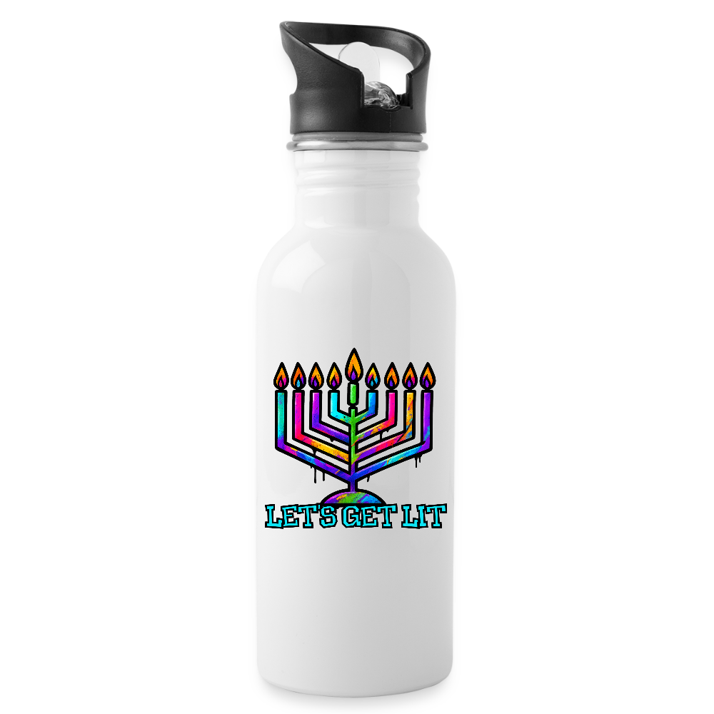 Let’s Get Lit Chabad Menorah Water Bottle - white