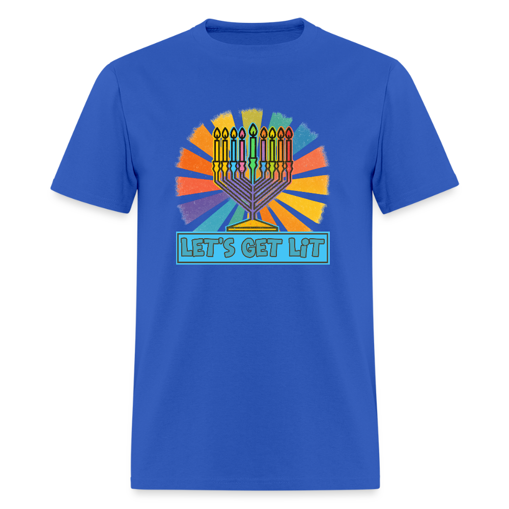 Radiant Retro Let's Get Lit Menorah Men's T-Shirt | GILDAN 5000 - royal blue