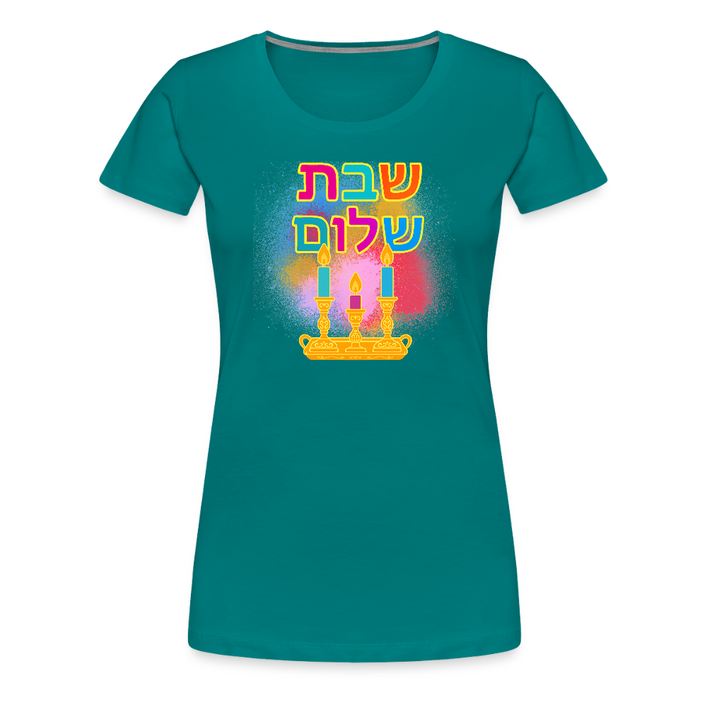 Shabbat Shalom Neon Hebrew Art Women’s Premium T-Shirt - teal