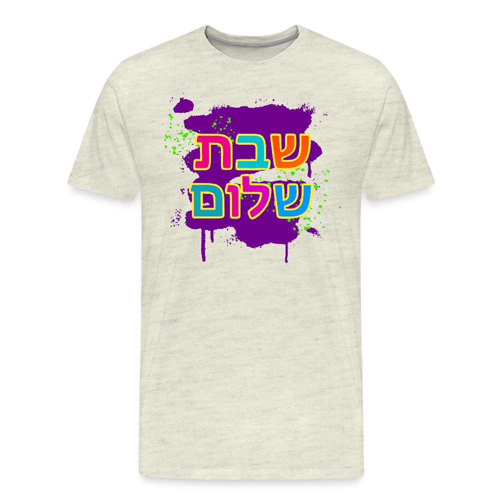 Shabbat Shalom Neon Pop Men's Premium T-Shirt - heather oatmeal