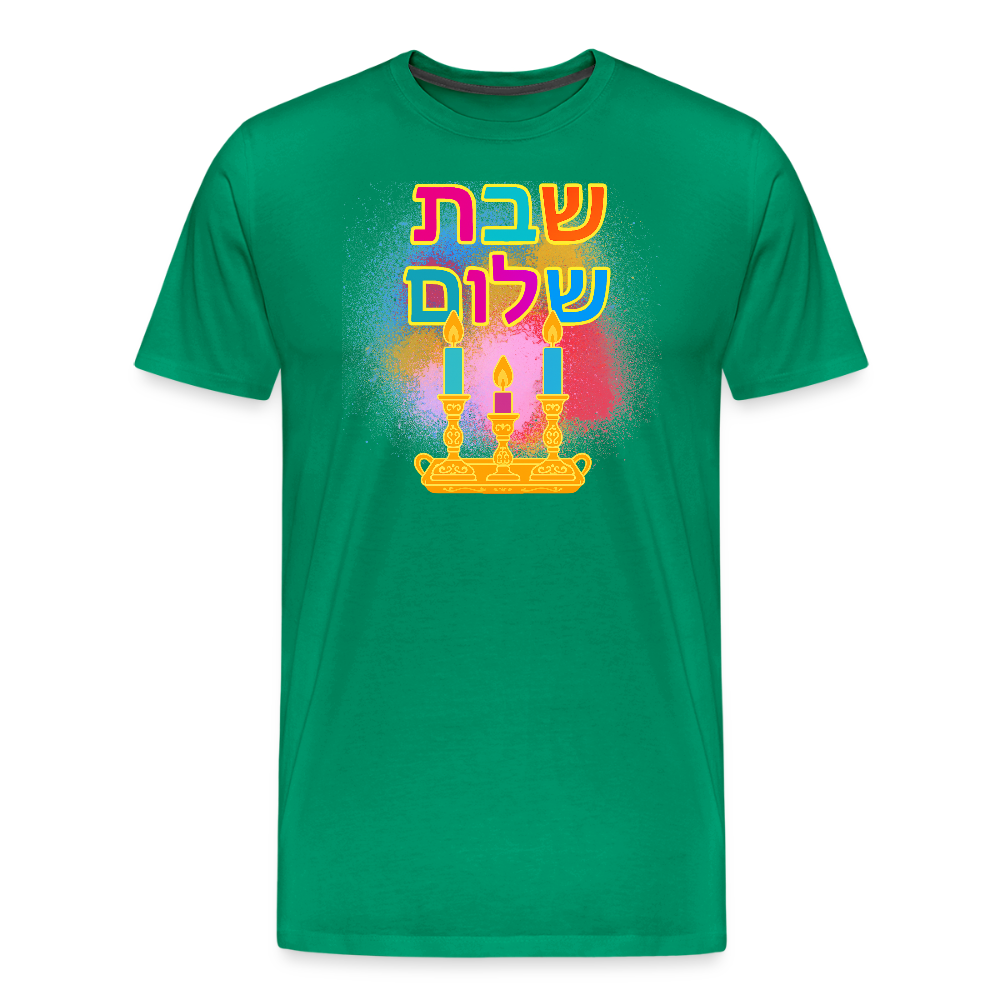 Shabbat Shalom Neon Hebrew Art Men's Premium T-Shirt - kelly green