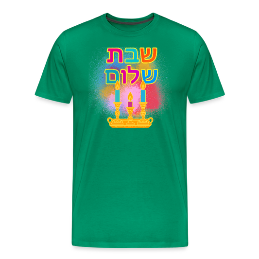 Shabbat Shalom Neon Hebrew Art Men's Premium T-Shirt - kelly green