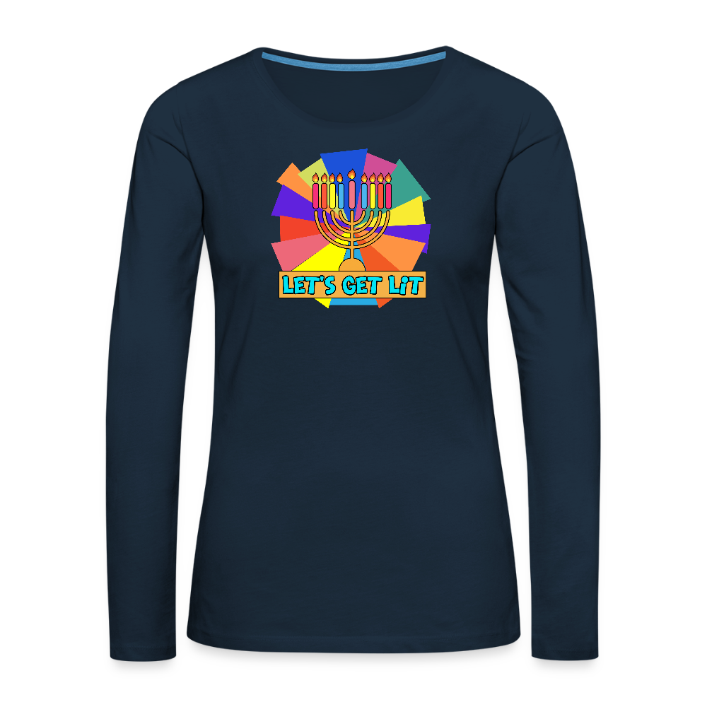 Glow & Get Lit Chanukah Menorah Women's Premium Long Sleeve T-Shirt - deep navy