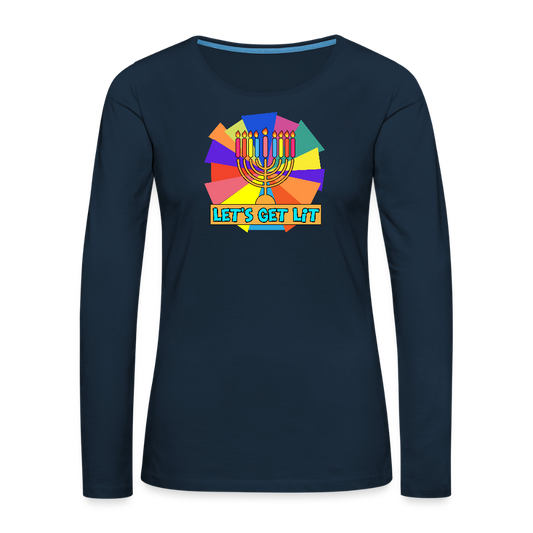 Glow & Get Lit Chanukah Menorah Women's Premium Long Sleeve T-Shirt - deep navy