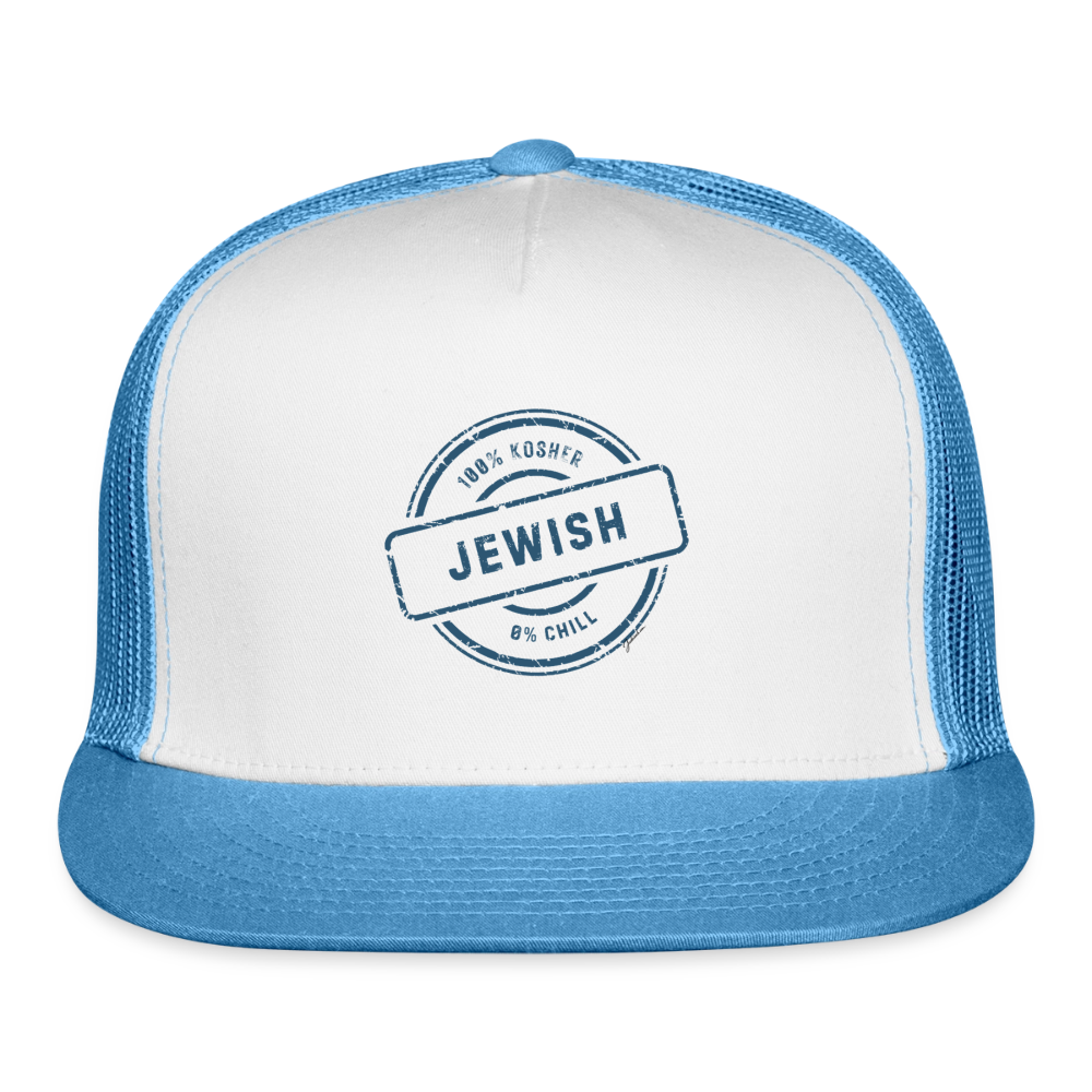 100% Jewish Trucker Hat - white/blue