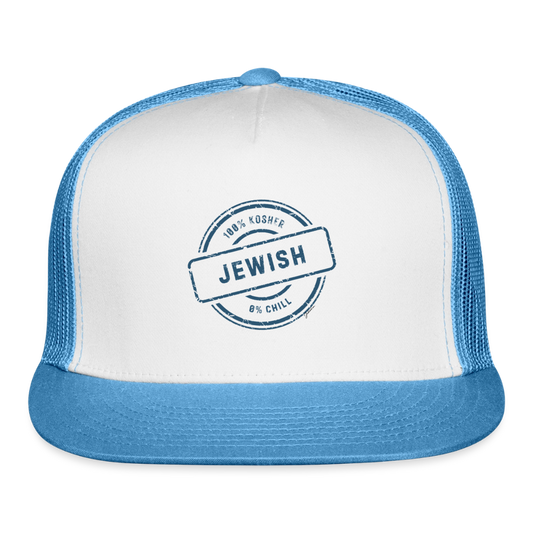100% Jewish Trucker Hat - white/blue