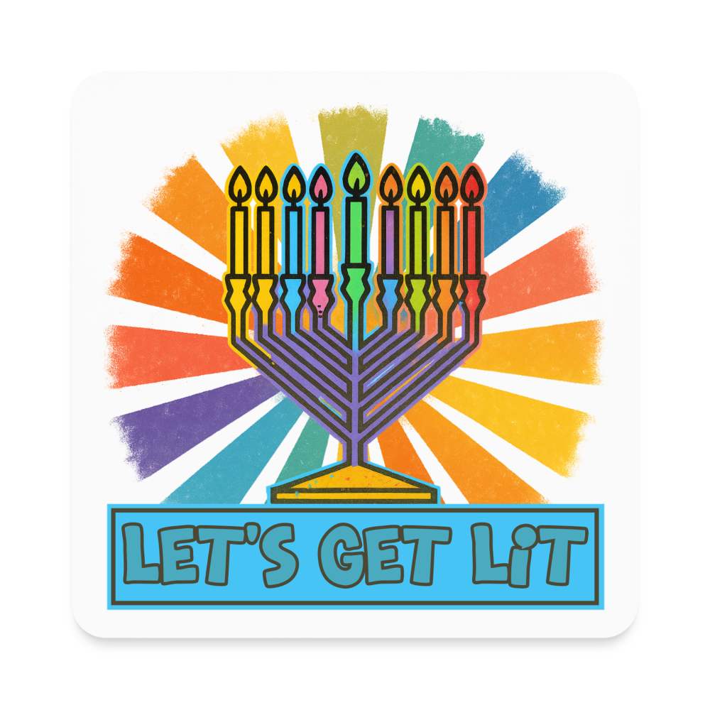 Radiant Retro “Let’s Get Lit” Menorah Menorah Square Magnet - white
