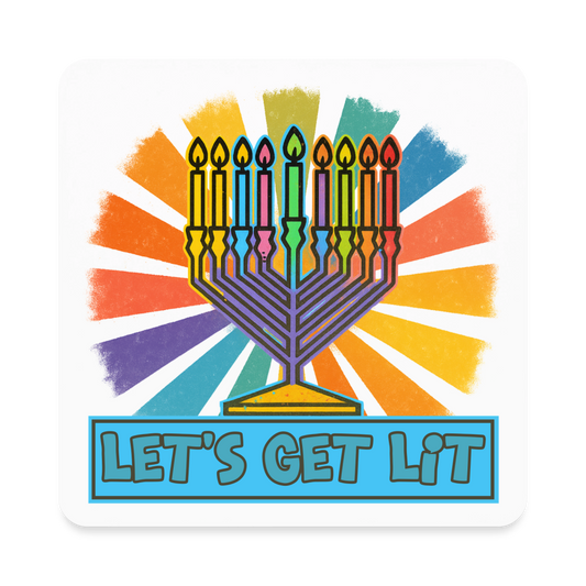 Radiant Retro “Let’s Get Lit” Menorah Menorah Square Magnet - white