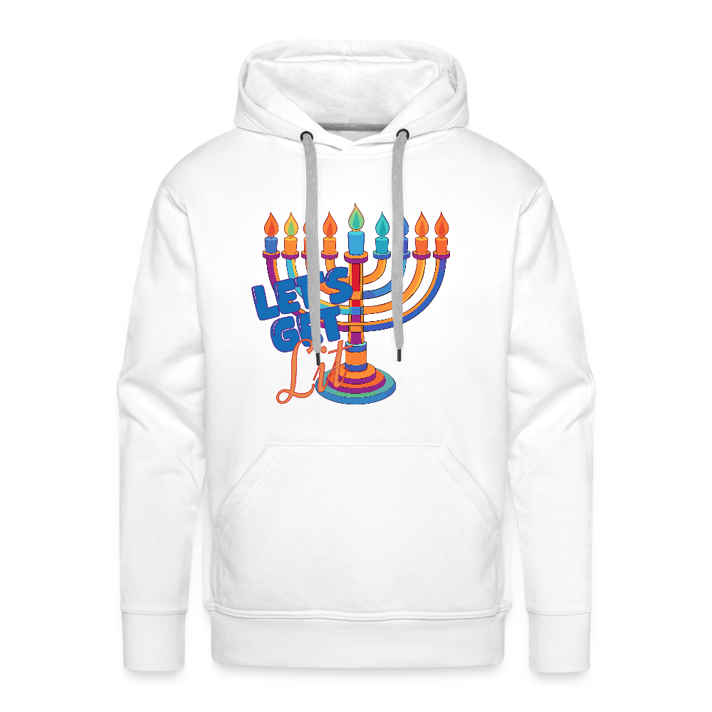 Let's Get Lit Menorah Men’s Premium Hoodie - white
