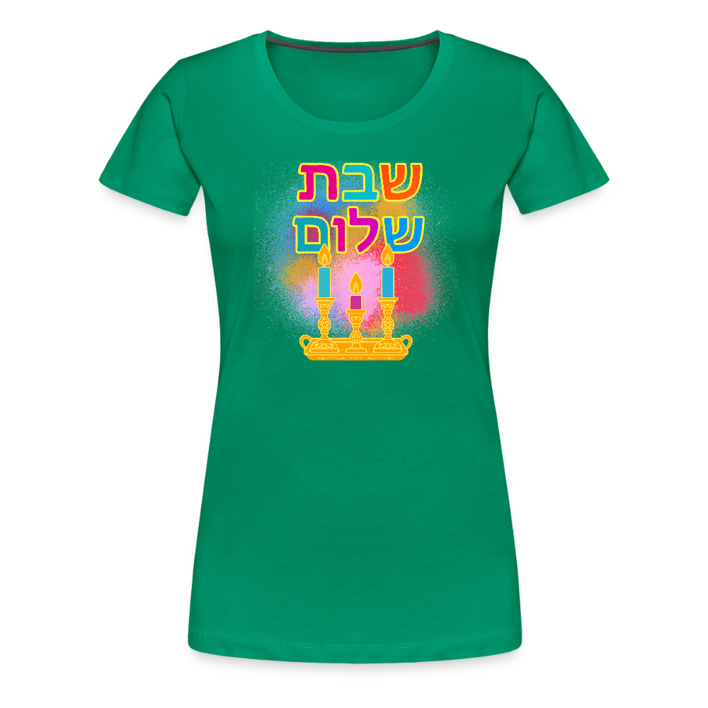 Shabbat Shalom Neon Hebrew Art Women’s Premium T-Shirt - kelly green