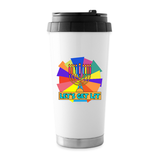 Glow & Get Lit Chanukah Menorah 16 oz Travel Mug - white