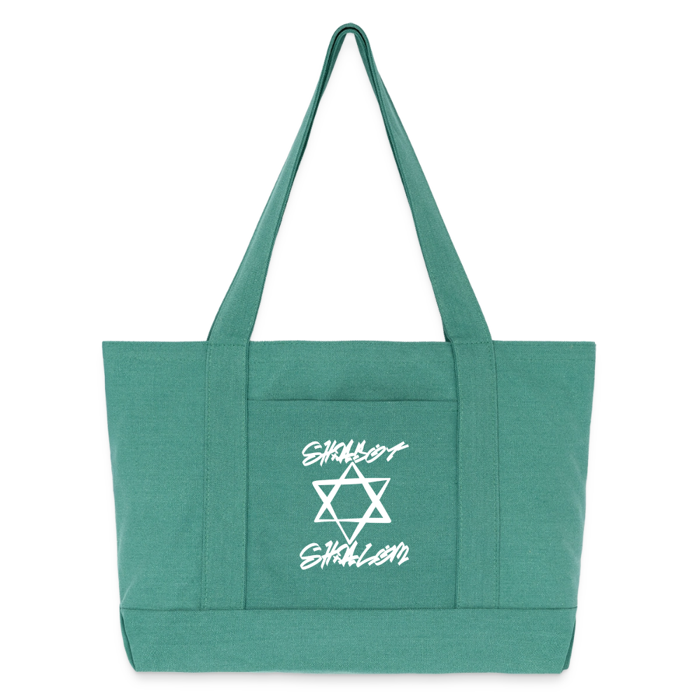 Shabbat Shalom Graffiti Light Star Cotton Pigment Dyed Tote Bag - mermaid green