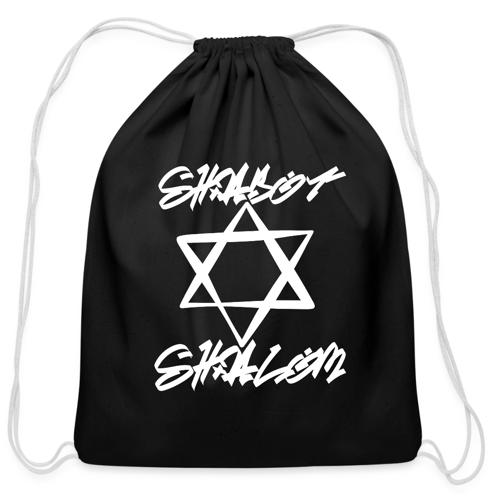Shabbat Shalom Graffiti Light Star Cotton Drawstring Bag - black
