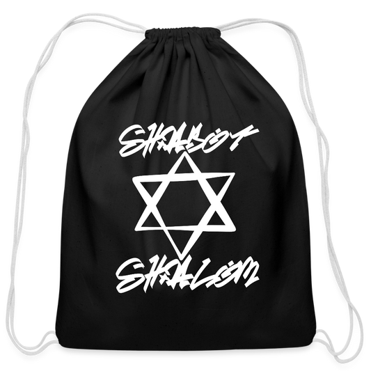 Shabbat Shalom Graffiti Light Star Cotton Drawstring Bag - black