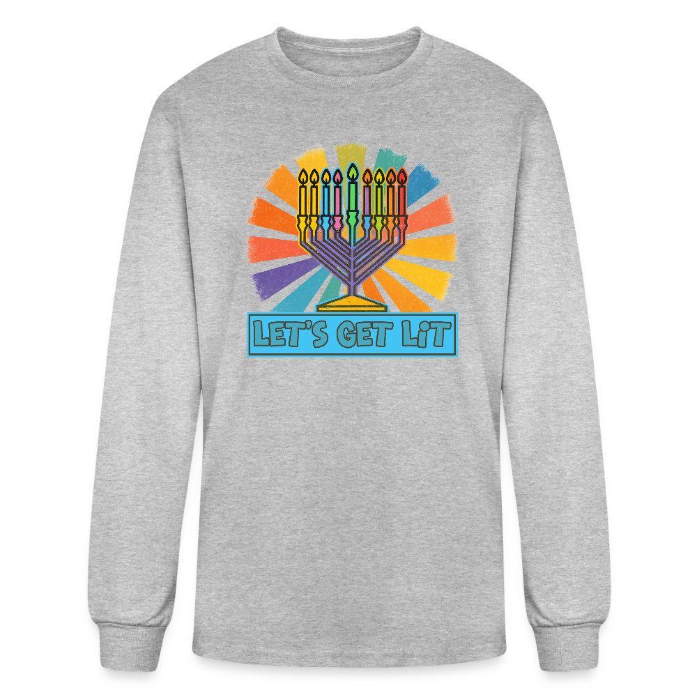 Radiant Retro Let's Get Lit Menorah Men's Long Sleeve T-Shirt - heather gray