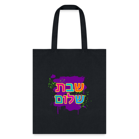 Shabbat Shalom Neon Pop Tote Bag - black