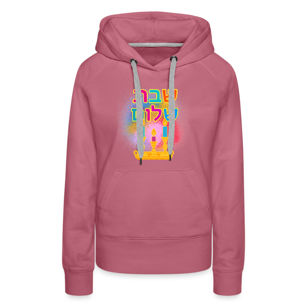 Shabbat Shalom Neon Hebrew Art Women’s Premium Hoodie - mauve