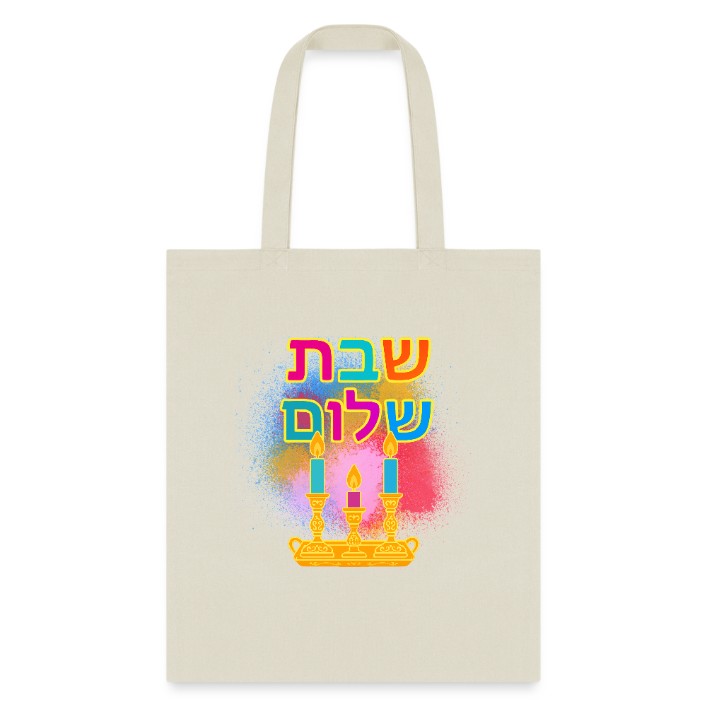 Shabbat Shalom Neon Hebrew Art Tote Bag - natural