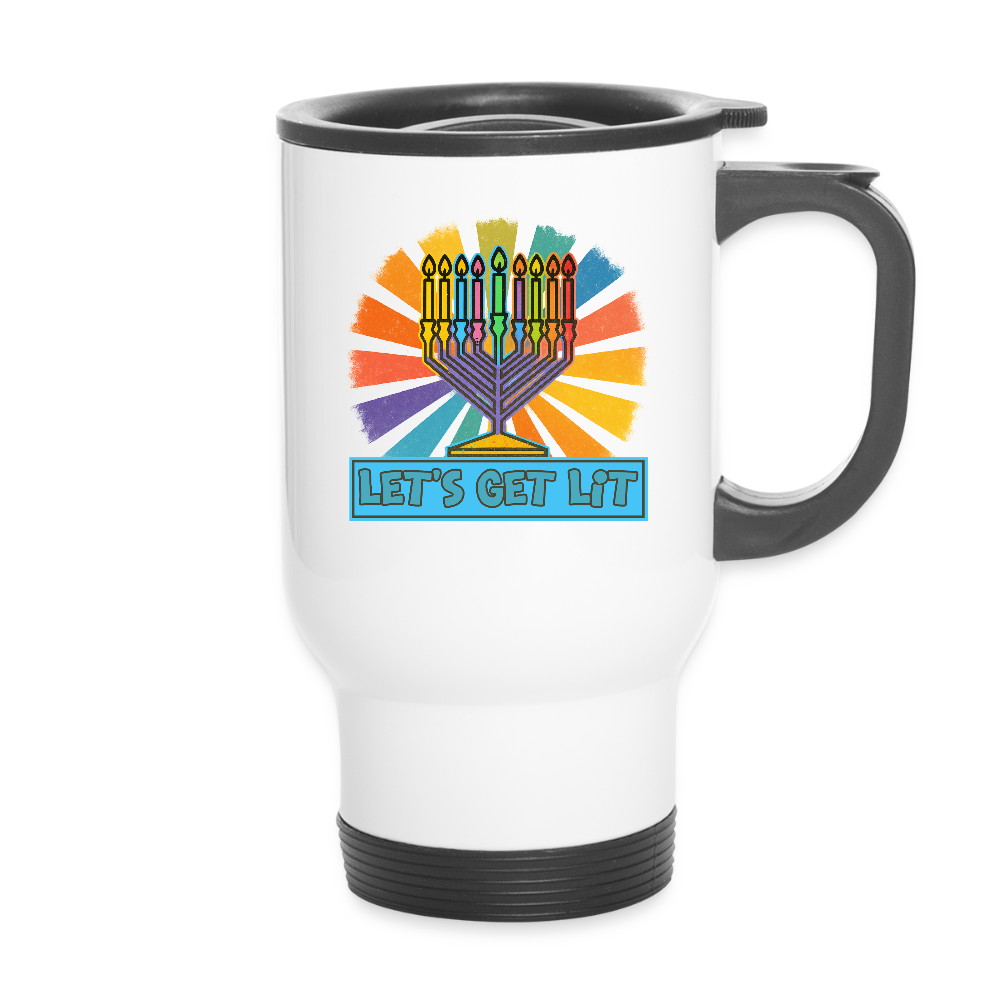 Radiant Retro “Let’s Get Lit” Menorah Travel Mug - white