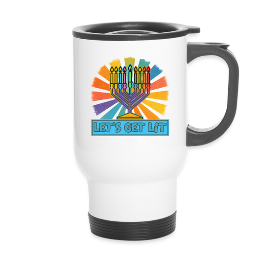 Radiant Retro “Let’s Get Lit” Menorah Travel Mug - white