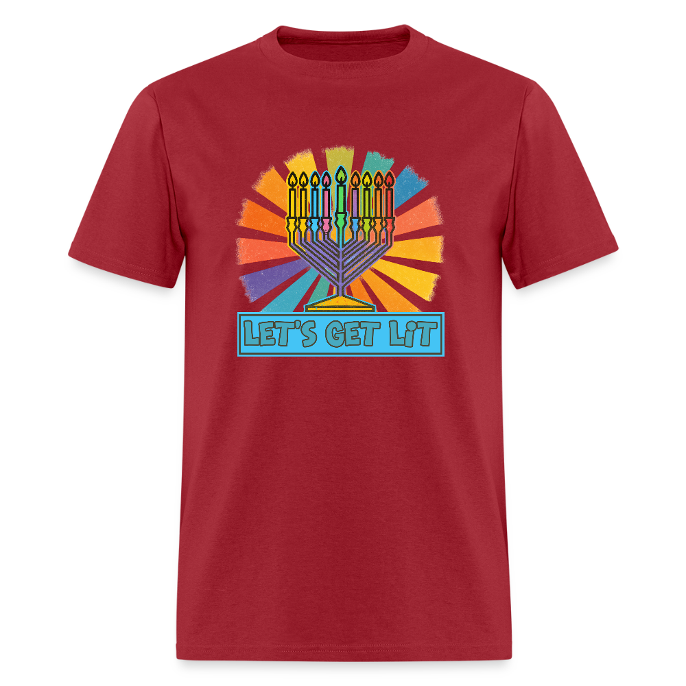 Radiant Retro Let's Get Lit Menorah Men's T-Shirt | GILDAN 5000 - dark red