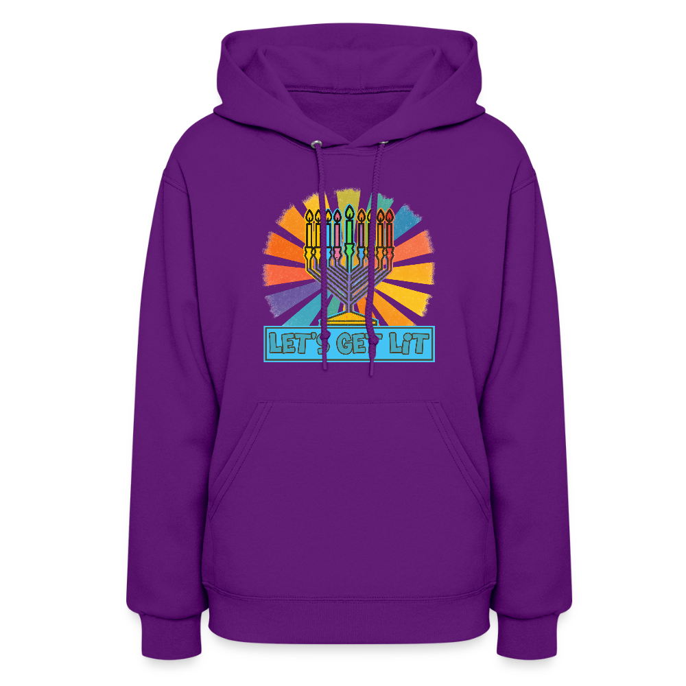 Radiant Retro Let's Get Lit Menorah Women's Hoodie - purple