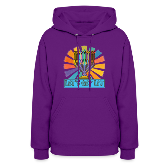 Radiant Retro Let's Get Lit Menorah Women's Hoodie - purple