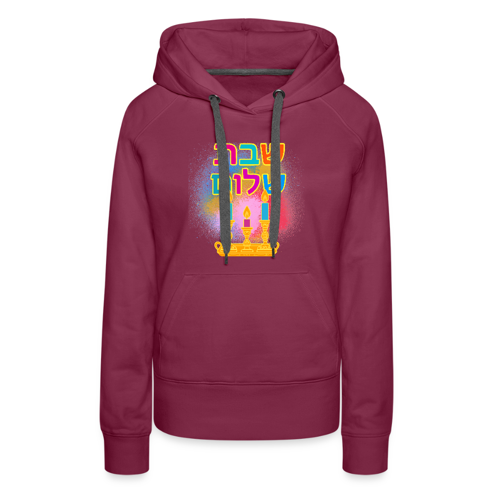 Shabbat Shalom Neon Hebrew Art Women’s Premium Hoodie - burgundy