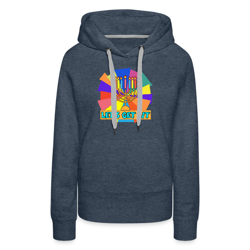 Glow & Get Lit Chanukah Menorah Women’s Premium Hoodie - heather denim