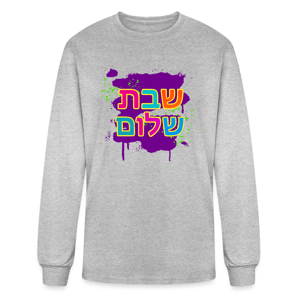 Shabbat Shalom Neon Pop Men's Long Sleeve T-Shirt - heather gray