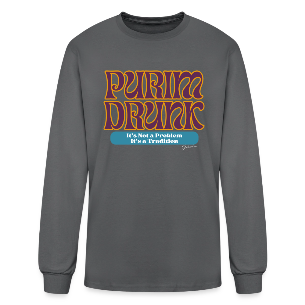 Purim Drunk Men's Long Sleeve T-Shirt - charcoal