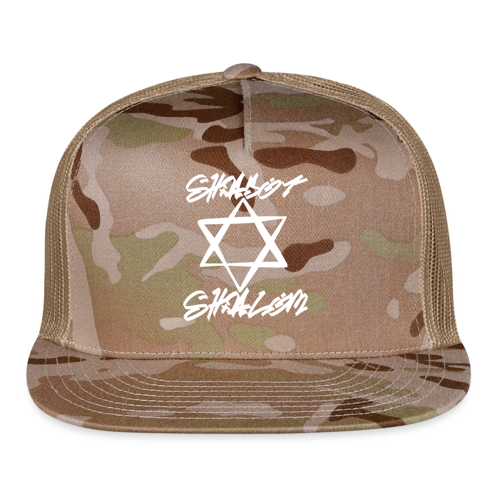 Shabbat Shalom Graffiti Light Star Trucker Hat - MultiCam\tan