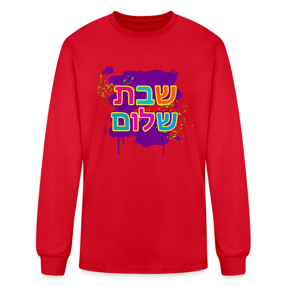 Shabbat Shalom Neon Pop Men's Long Sleeve T-Shirt - red