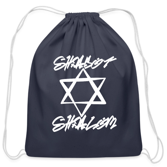 Shabbat Shalom Graffiti Light Star Cotton Drawstring Bag - navy